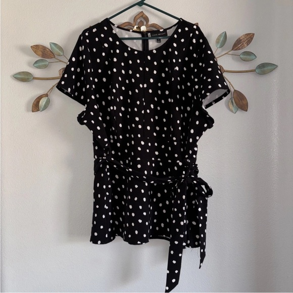 Lane Bryant Black White Polkadot Short Sleeve Blouse Size 24 - Picture 1 of 8